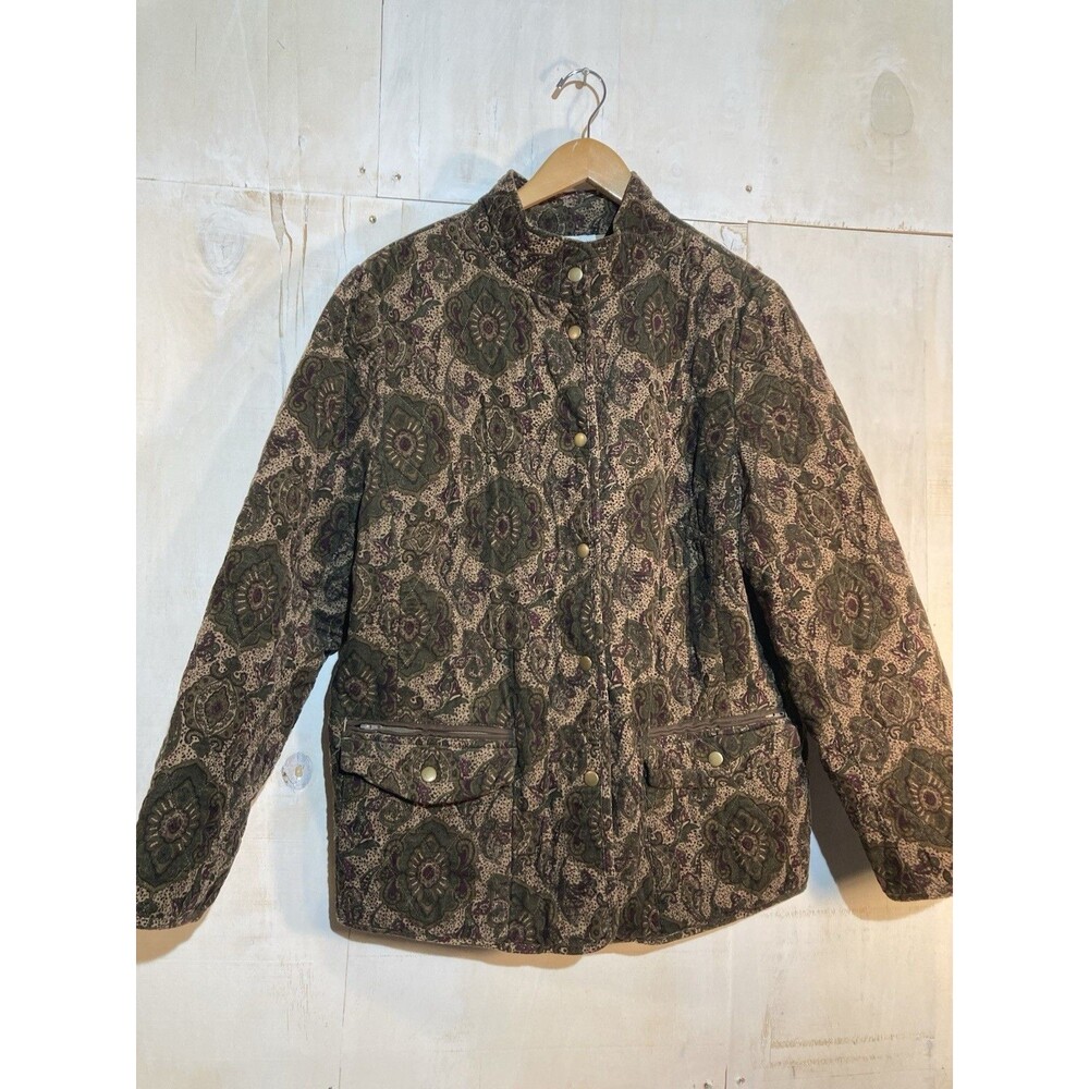 Vintage Charter Club Quilted Paisley Autumn Corduroy Jacket Sz XL Jewel Tones